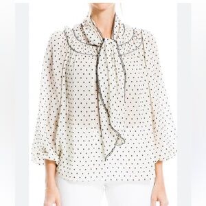 Max studio bow tie polka dot blouse in cream/black NWT Size Large
